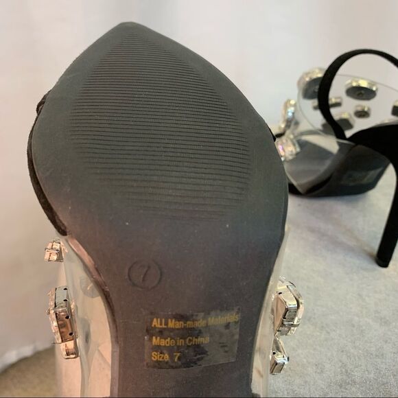 Wild Diva NWOB Black clear plastic Rhinestone Embellished sling back high heel 7 - Picture 5 of 7